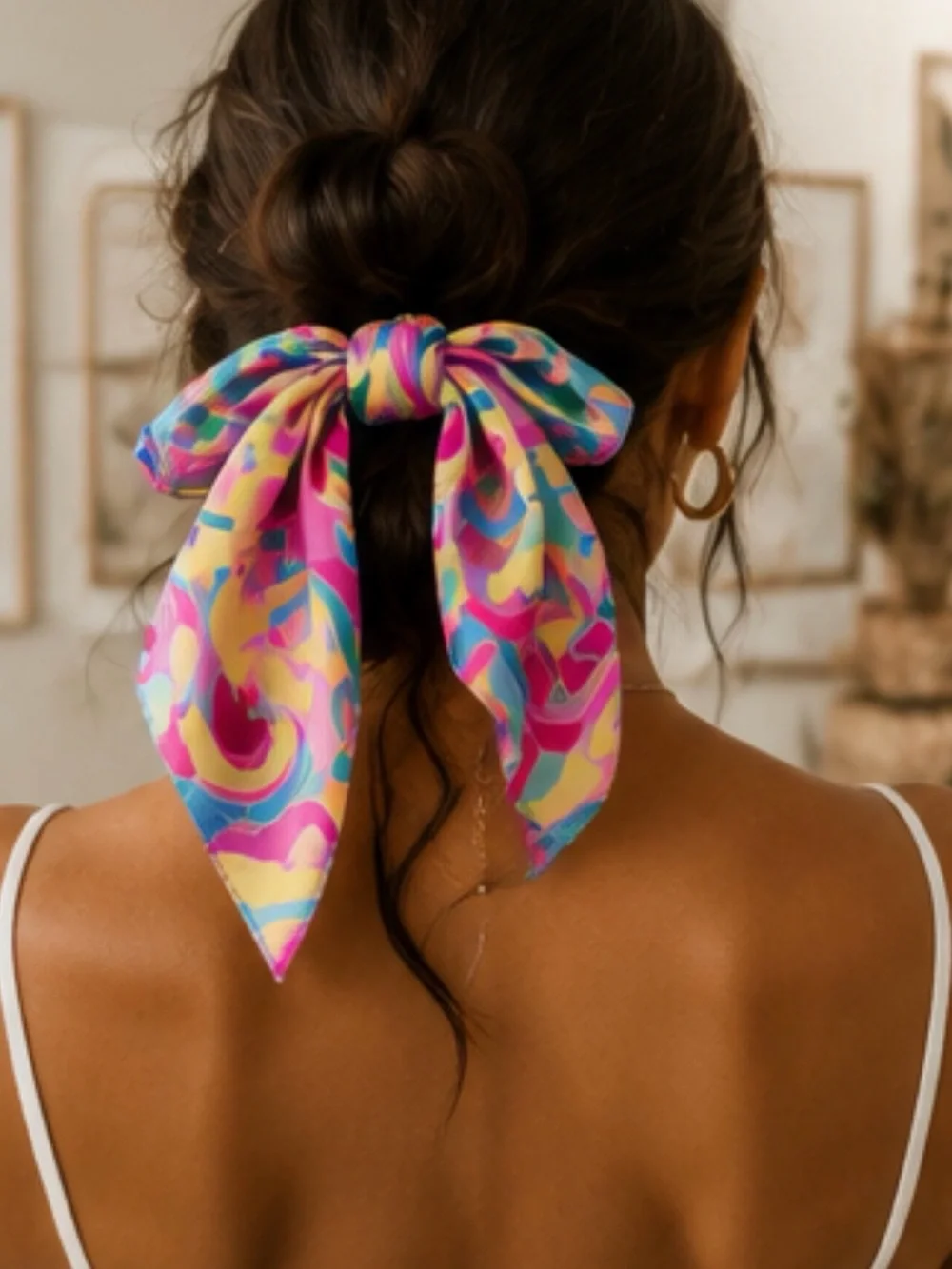 Colorful Satin Skinny Hair Scarf Retro Twilly Neck Bag Wrap 60” NWOT